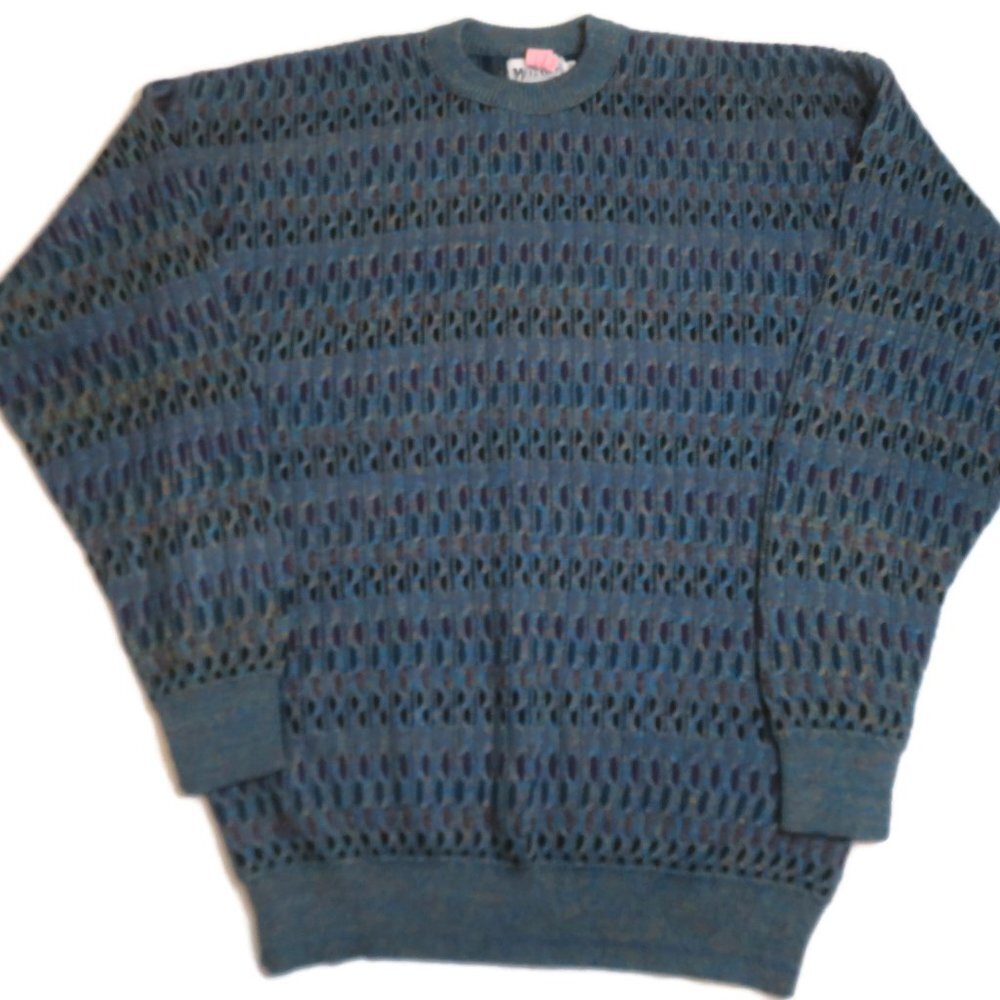 Vintage 90s Megalos Biggie Cosby Style Sweater Mens 2XLT USA 3D Textured Crew‎